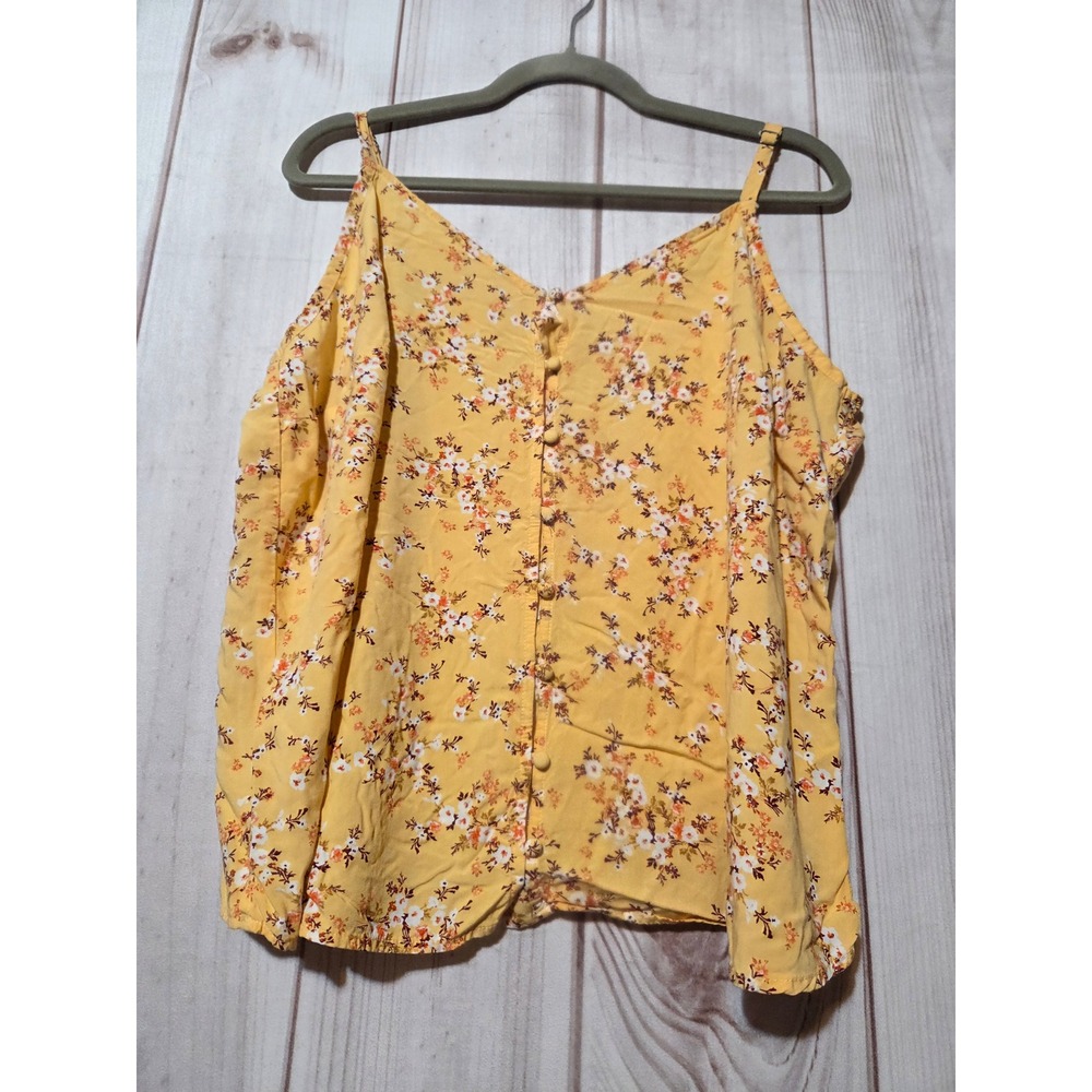 Old Navy Yellow Floral Button Front Camisole Top Womens 2X Cami Rayon Flowy
